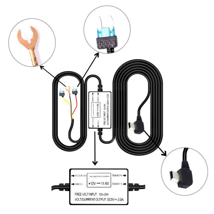 AZDome hardwire kit Mini USB 3 hilos