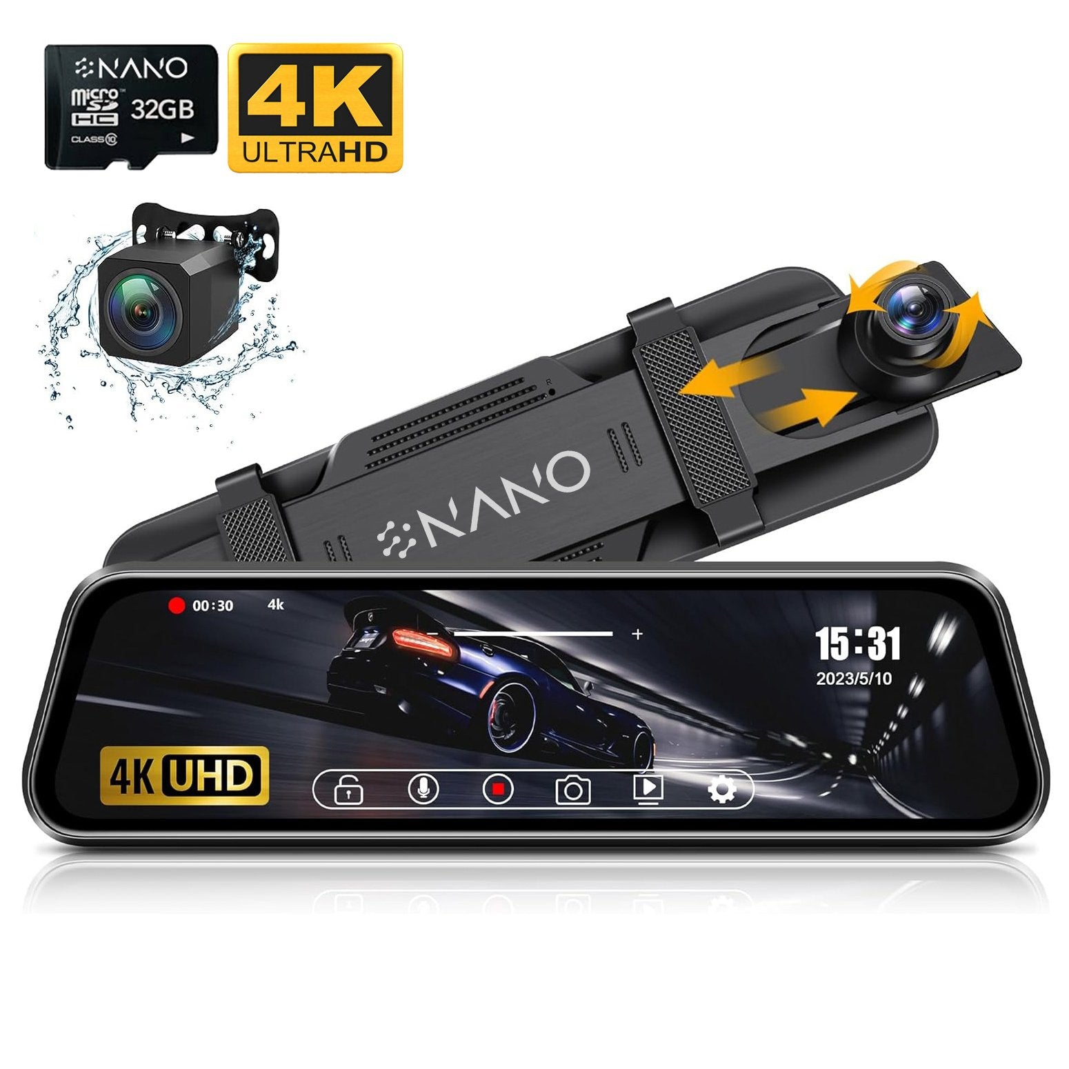 <tc>Nanocam T55 4K 2CH Wifi GPS 32gb dashcam retrovisor interior</tc>