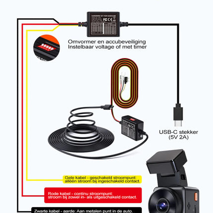 Vantrue VP01 hardwire kit USB-C de 3 hilos